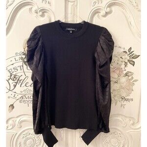 Jealous Tomato Sweater Women's M Black Ribbed Crew Neck Puffy Sleeves Pullover